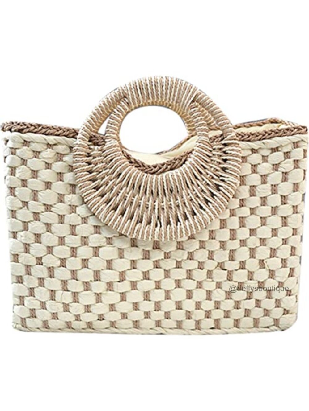 Handwoven Straw Tote Bag Natural Rattan Wood Handle Beach Purse